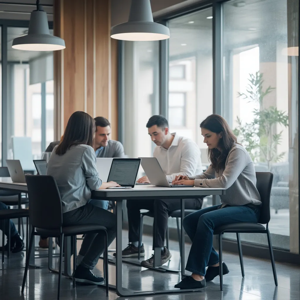 Consultores trabajando en portátiles
